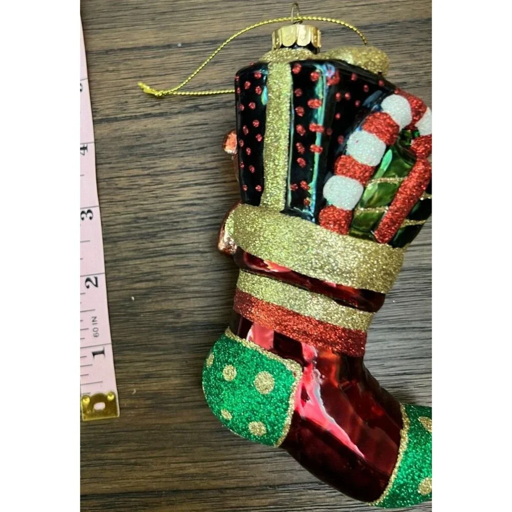 Large Blown Glass Christmas Ornament Teddy Bear Stocking Candy Cane julia's